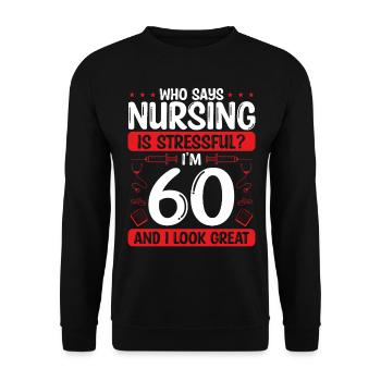 60 Anniversaire Infirmières 60 ans Infirmière pour le travail - Sweat-shirt Unisexe - noir - Devant - Alina (178cm) & Michal (187cm)