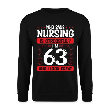 63 Anniversaire Infirmières de 63 ans Infirmière au travail - Sweat-shirt Unisexe - noir - Devant - Alina (178cm) & Michal (187cm)