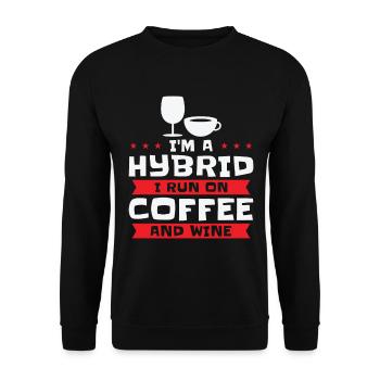 Kaffee Wein Hybrid Alkohol Kaffeesüchtig - Unisex Pullover - Schwarz - Vorne - Alina (178cm) & Michal (187cm)