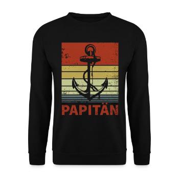 Papitän | Papitän Papa und Kapitän Lustiges Retro - Unisex Pullover - Schwarz - Vorne - Alina (178cm) & Michal (187cm)