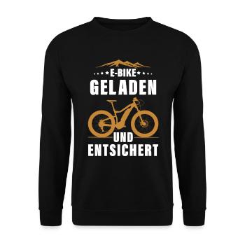 E MTB Geladen Und Entsichert E-Bike - Unisex Pullover - Schwarz - Vorne - Alina (178cm) & Michal (187cm)