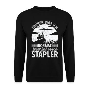 Staplerfahrer Gabelstaplerfahrer Stapler Lagerist - Unisex Pullover - Schwarz - Vorne - Alina (178cm) & Michal (187cm)