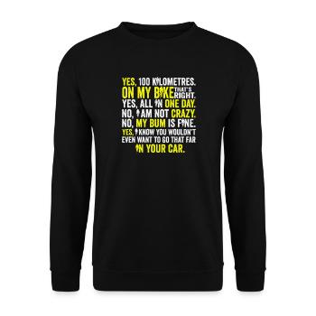 Rennradfahrer Radfahrer Lästige Fragen Shirt - Unisex Pullover - Schwarz - Vorne - Alina (178cm) & Michal (187cm)