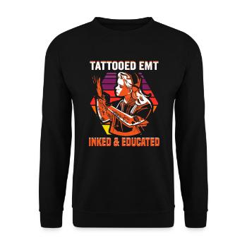 Tattooed EMT Inked & Educated Krankenschwester - Unisex Pullover - Schwarz - Vorne - Alina (178cm) & Michal (187cm)