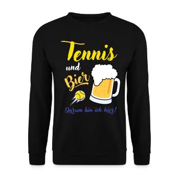 Tennis und Bier Spruch Geschenk Tennisspieler - Unisex Pullover - Schwarz - Vorne - Alina (178cm) & Michal (187cm)