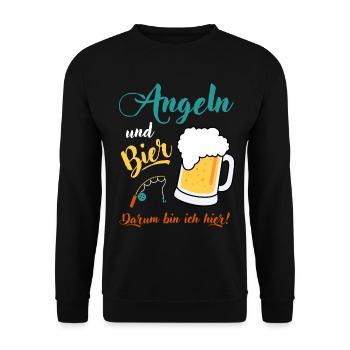 Angeln und Bier darum bin ich hier Angler Geschenk - Unisex Pullover - Schwarz - Vorne - Alina (178cm) & Michal (187cm)