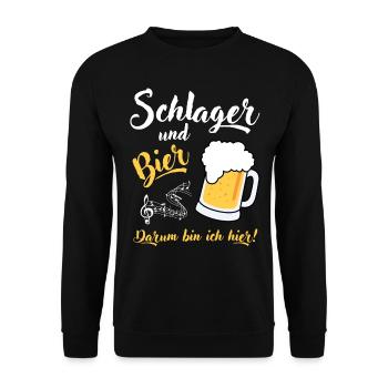 Schlager und Bier darum bin ich hier - Unisex Pullover - Schwarz - Vorne - Alina (178cm) & Michal (187cm)