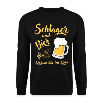 Schlager und Bier darum bin ich hier Malle Spruch - Unisex Pullover - Schwarz - Vorne - Alina (178cm) & Michal (187cm)