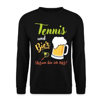 Tennis und Bier Spruch Geschenk Tennisspieler - Unisex Pullover - Schwarz - Vorne - Alina (178cm) & Michal (187cm)