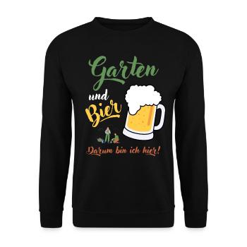 Garten und Bier darum bin ich hier Hobbygärtner - Unisex Pullover - Schwarz - Vorne - Alina (178cm) & Michal (187cm)