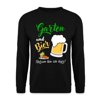 Garten und Bier darum bin ich hier Gärtner Spruch - Unisex Pullover - Schwarz - Vorne - Alina (178cm) & Michal (187cm)