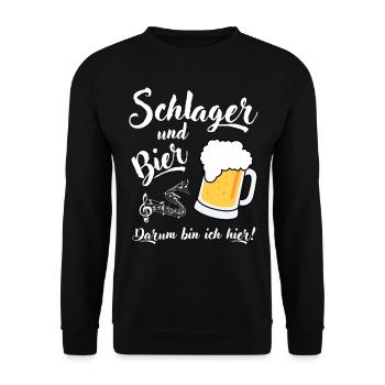 Schlager und Bier darum bin ich hier Bierkönig - Unisex Pullover - Schwarz - Vorne - Alina (178cm) & Michal (187cm)