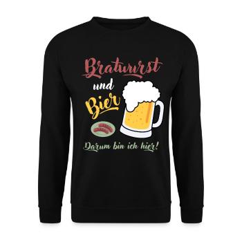 Bratwurst Bier Spruch Grillmeister Bierzelt Wurst - Unisex Pullover - Schwarz - Vorne - Alina (178cm) & Michal (187cm)