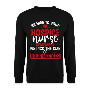 Infirmière en soins palliatifs Stéthoscope Hospice Squad Soins infirmiers - Sweat-shirt Unisexe - noir - Devant - Alina (178cm) & Michal (187cm)