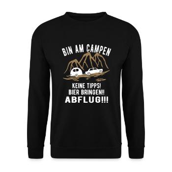 Bin am Campen Wohnwagen - Unisex Pullover - Schwarz - Vorne - Alina (178cm) & Michal (187cm)