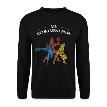 Tennis player pension Pensioner Tennis - Unisex Sweatshirt - black - Front - Alina (178cm) & Michal (187cm)