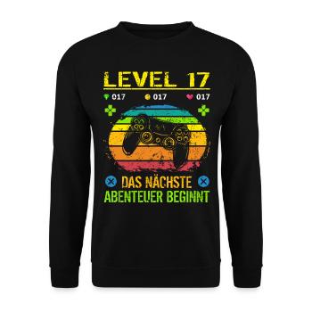 Geburtstag Gamer Level 17 Geburtstagsshirt Männer - Unisex Pullover - Schwarz - Vorne - Alina (178cm) & Michal (187cm)
