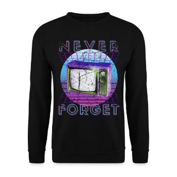 Never Forget Retro 80er 90er Nostalgie - Unisex Pullover - Schwarz - Vorne - Alina (178cm) & Michal (187cm)
