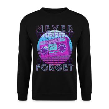 Never Forget Retro 80er 90er Nostalgie - Unisex Pullover - Schwarz - Vorne - Alina (178cm) & Michal (187cm)