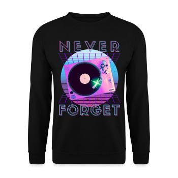 Never Forget Retro 80er 90er Nostalgie - Unisex Pullover - Schwarz - Vorne - Alina (178cm) & Michal (187cm)