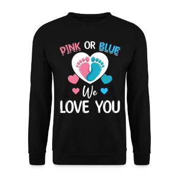 Pink oder Blau We Love You Baby Shower - Unisex Pullover - Schwarz - Vorne - Alina (178cm) & Michal (187cm)