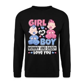 Fille ou garçon maman et papa t'aiment bébé - Sweat-shirt Unisexe - noir - Devant - Alina (178cm) & Michal (187cm)