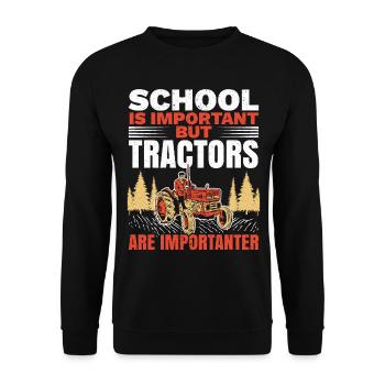 Schule ist wichtig, aber Traktoren sind noch wicht - Unisex Pullover - Schwarz - Vorne - Alina (178cm) & Michal (187cm)