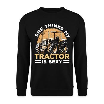 Sie denkt, mein Traktor ist einfach Landwirt Landw - Unisex Pullover - Schwarz - Vorne - Alina (178cm) & Michal (187cm)