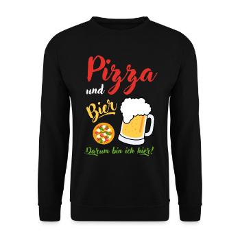 Pizza Bier Spruch Geschenk Bierliebhaber Pizzen - Unisex Pullover - Schwarz - Vorne - Alina (178cm) & Michal (187cm)