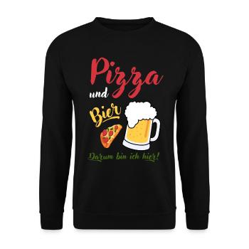 Pizza Bier Spruch Geschenk Bierliebhaber Vatertag - Unisex Pullover - Schwarz - Vorne - Alina (178cm) & Michal (187cm)