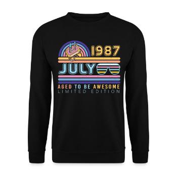 Baujahr 1987 Im Juli - Unisex Pullover - Schwarz - Vorne - Alina (178cm) & Michal (187cm)