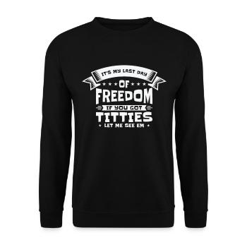 Bachelor Drinking Freedom Titties Bachelor Party - Unisex Sweatshirt - black - Front - Alina (178cm) & Michal (187cm)