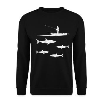Haifisch Fischer Great White Shark Angeln - Unisex Pullover - Schwarz - Vorne - Alina (178cm) & Michal (187cm)