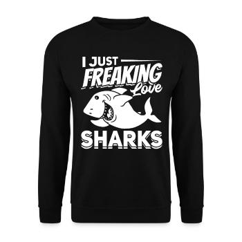 Great White Shark Fish Ich liebe Haie einfach - Unisex Pullover - Schwarz - Vorne - Alina (178cm) & Michal (187cm)