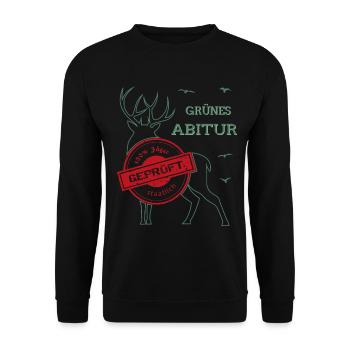 Jäger Grünes Abitur mit Hirsch - Jagdschein - Unisex Pullover - Schwarz - Vorne - Alina (178cm) & Michal (187cm)