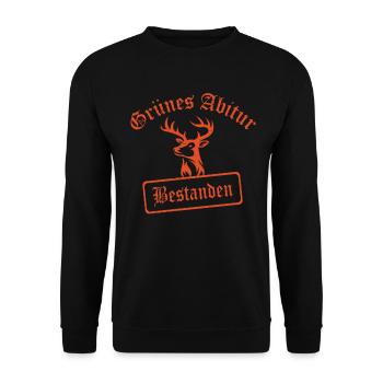 Jäger Grünes Abitur mit Hirsch - Jagdschein - Unisex Pullover - Schwarz - Vorne - Alina (178cm) & Michal (187cm)
