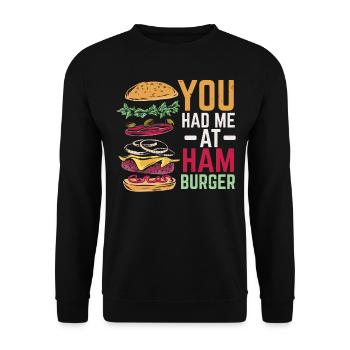 Vous m’avez eu au Hamburger Burger Eater Food Fo - Sweat-shirt Unisexe - noir - Devant - Alina (178cm) & Michal (187cm)