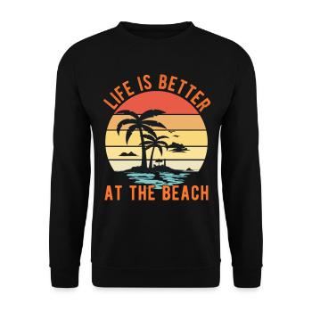 Das Leben ist besser am Strand - Retro Sonnenuntergang - Unisex Pullover - Schwarz - Vorne - Alina (178cm) & Michal (187cm)