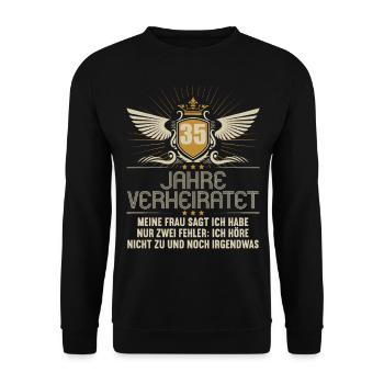 35 Jahre verheiratet nur 2 Fehler 35.Hochzeitstag - Unisex Pullover - Schwarz - Vorne - Alina (178cm) & Michal (187cm)