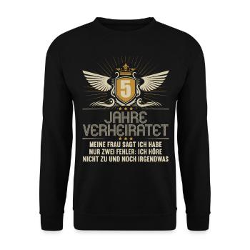 5 Jahre verheiratet nur 2 Fehler 5.Hochzeitstag - Unisex Pullover - Schwarz - Vorne - Alina (178cm) & Michal (187cm)