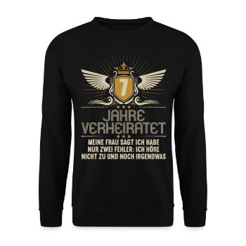 7 Jahre verheiratet nur 2 Fehler 7.Hochzeitstag - Unisex Pullover - Schwarz - Vorne - Alina (178cm) & Michal (187cm)