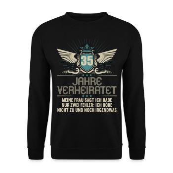 35 Jahre verheiratet nur 2 Fehler 35.Hochzeitstag - Unisex Pullover - Schwarz - Vorne - Alina (178cm) & Michal (187cm)