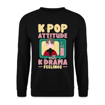 Attitude K-Pop avec K-Drama Feelings Korean Mu - Sweat-shirt Unisexe - noir - Devant - Alina (178cm) & Michal (187cm)