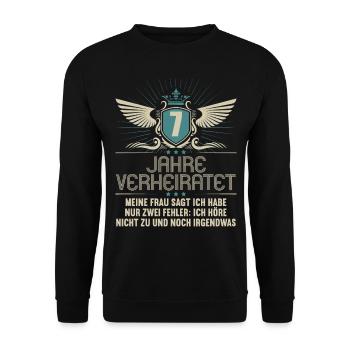 7 Jahre verheiratet nur 2 Fehler 7.Hochzeitstag - Unisex Pullover - Schwarz - Vorne - Alina (178cm) & Michal (187cm)
