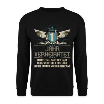 1 Jahr verheiratet nur 2 Fehler 1.Hochzeitstag - Unisex Pullover - Schwarz - Vorne - Alina (178cm) & Michal (187cm)