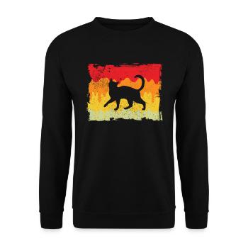 Katze Retro - Unisex Pullover - Schwarz - Vorne - Alina (178cm) & Michal (187cm)