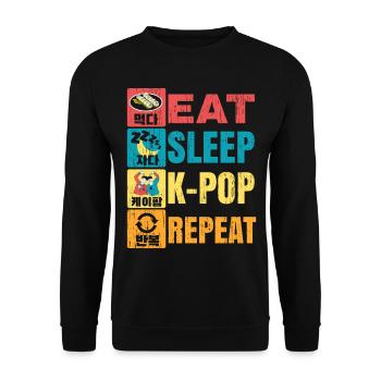 Eat Sleep K-Pop Repeat Koreanische Musik Südkorea - Unisex Pullover - Schwarz - Vorne - Alina (178cm) & Michal (187cm)