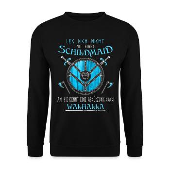 Schilmaid - Leg dich nicht mit einer Schildmaid an - Unisex Pullover - Schwarz - Vorne - Alina (178cm) & Michal (187cm)