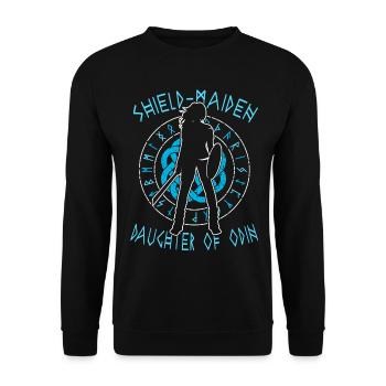 Shield-Maiden - Daughter of Odin - Lagertha Viking - Unisex Pullover - Schwarz - Vorne - Alina (178cm) & Michal (187cm)