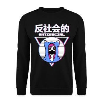 Anti Social Japanese Girl - Unisex Pullover - Schwarz - Vorne - Alina (178cm) & Michal (187cm)